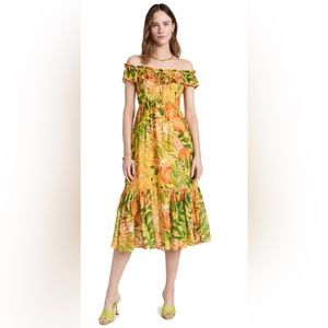 FARM Rio Tangerines Ruffled Midi Dress Size Medium